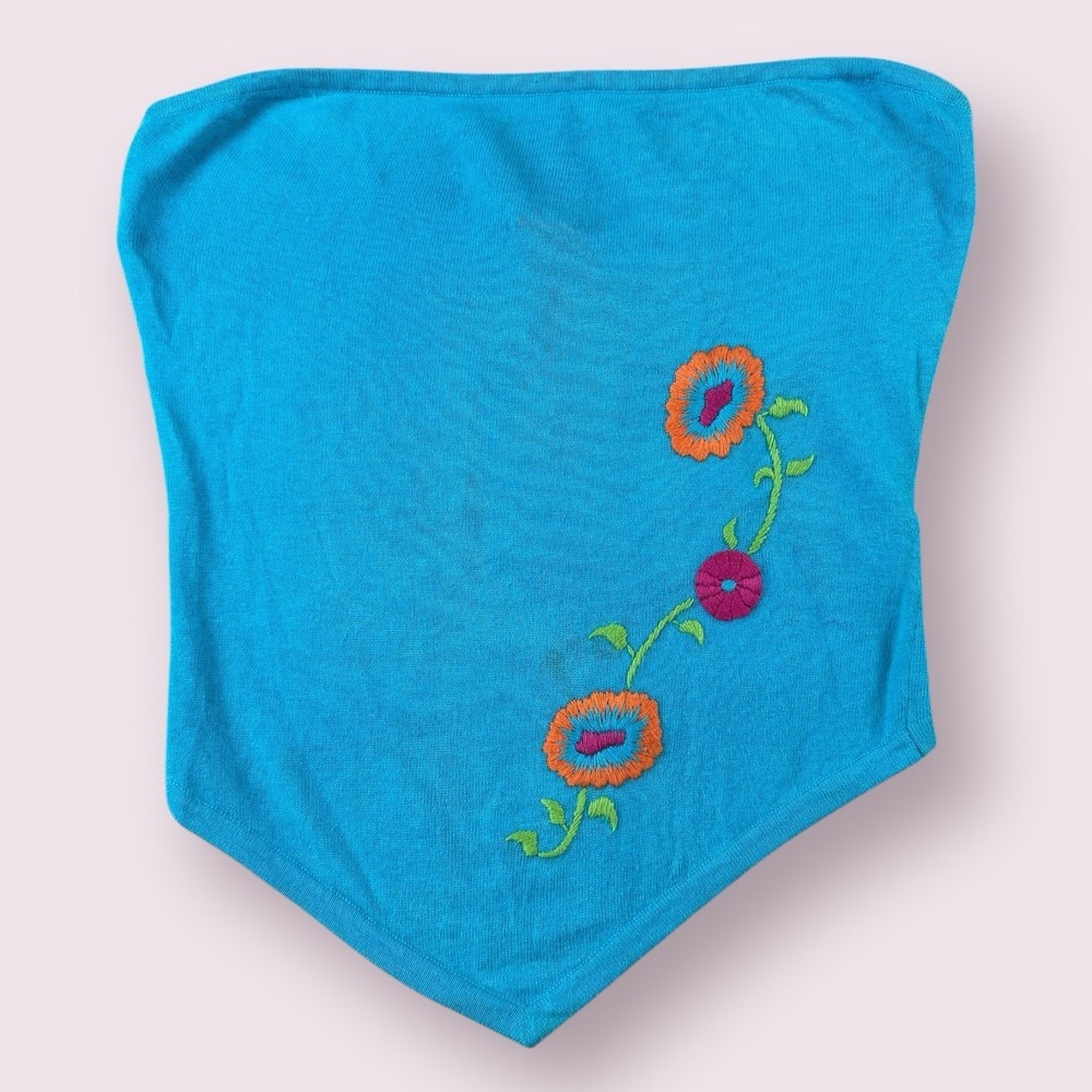 Vtg Y2K 2000's Guess Strapless Bandana Tank Tube Top Embroidered Blue NWT Size M